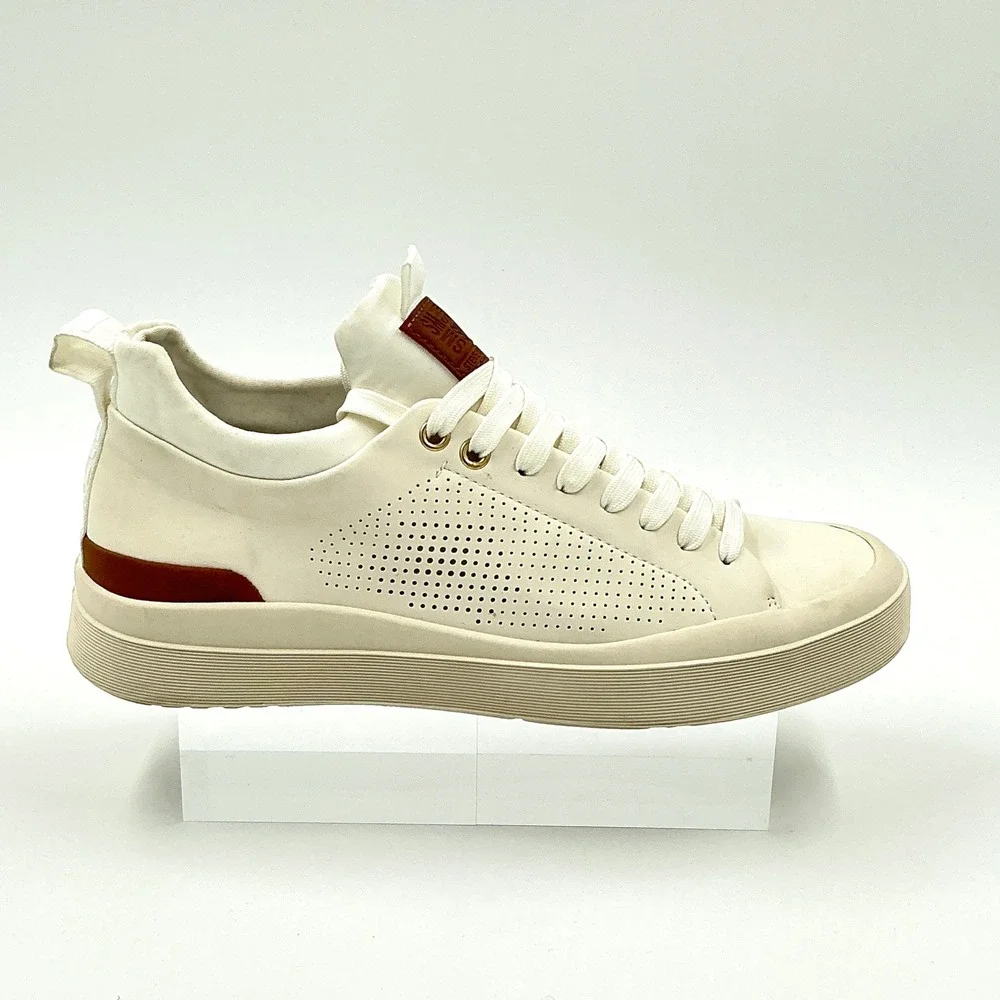 Steve Madden Mens Size 8 Cream Off White Perforated Low Top Sneakers Pyper